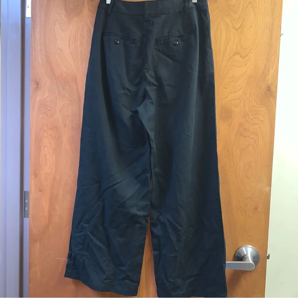 Madewell Harlow Wide Leg Trouser Pants Drapey Twill Black Pleated Cotton Linen 8 - Picture 5 of 9